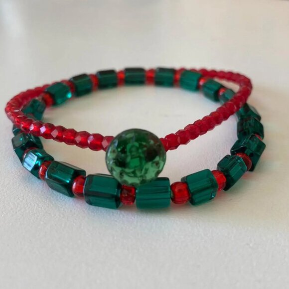 Pair of Czech Glass Christmas Bracelets - Picture 1 of 4